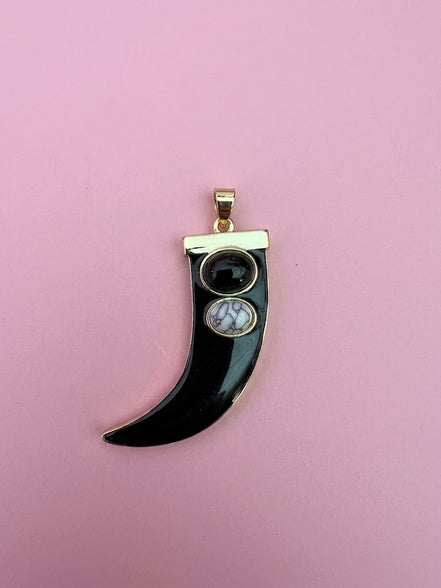 Collana TALISMANI - ONICE  mm 6 - chiusura gioiello argento 925- cm 85- charm Corno smaltato nero