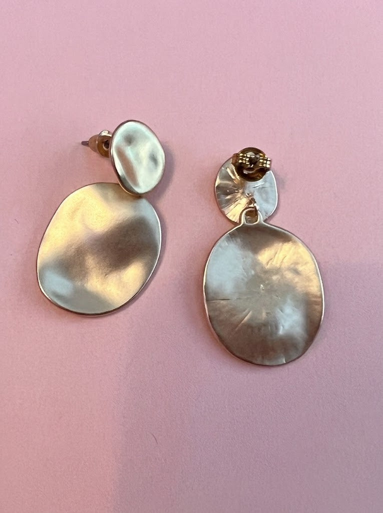 Orecchini  -DISCO con pendente  -Satinati in Acciaio Placcato Oro Giallo 18 kt