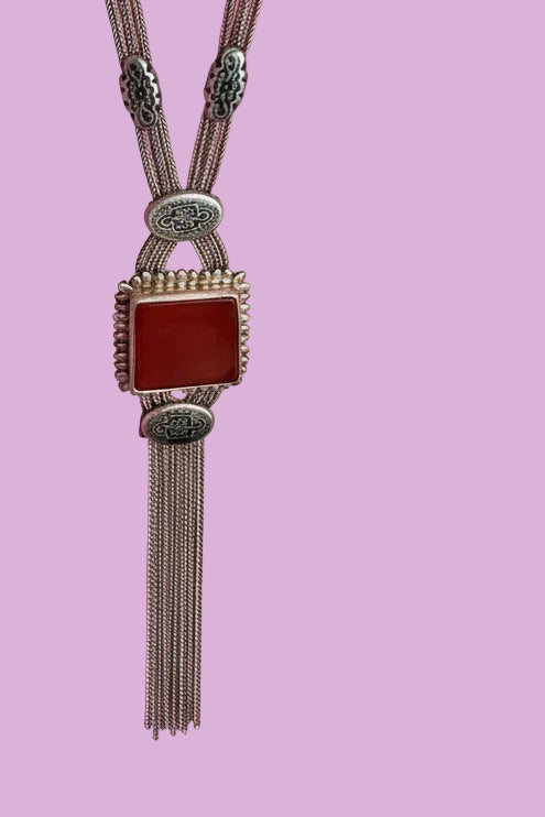 Gioiello d’Archivio Bisù — Rara Collana Sautoir Etnica in Argento 925 e Corniola Naturale