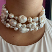 INCANTEVOLE - Chocker in argento 925 con 3 giri perle coltivate barocche