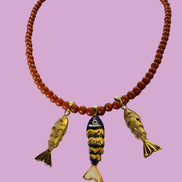 Collana POISSONS - Corallo rosso mm 4 - chiusura argento 925 - cm 45 chrams pesciolini