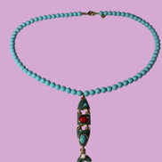 Collana POISSONS - turchese mm 6- chiusura argento 925 -  pesciolino snodato smaltato