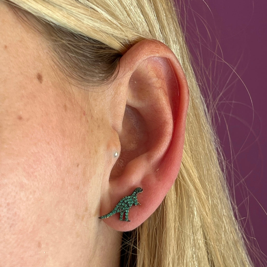 Mono orecchino Dinosauro argento 925 oro rosa con zirconi