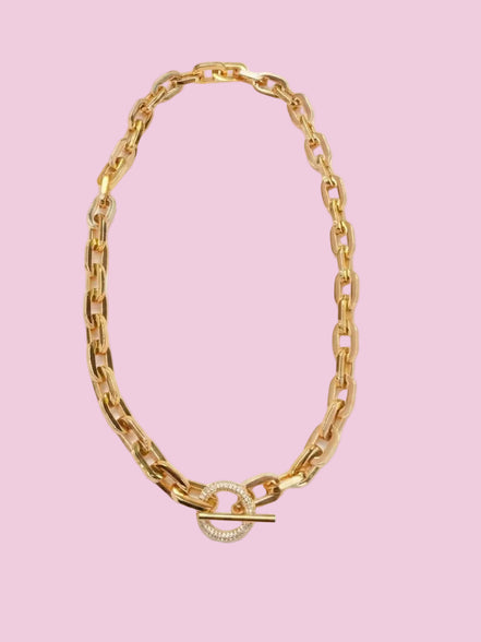 Collana Catena Gold con chiusura a T e zirconi - acciaio