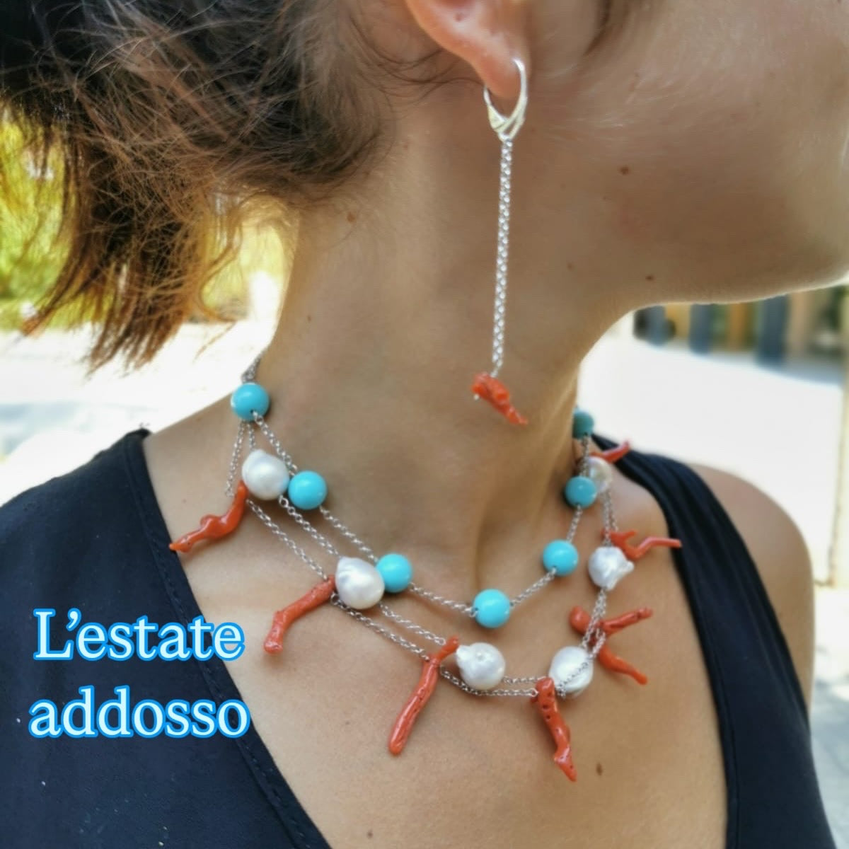 chocker - perle e catena  argento 925 rodio