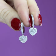 Orecchini  - Hoop anelline argento 925 rodio con cuore pendente