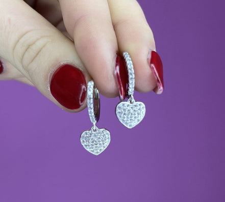 Orecchini  - Hoop anelline argento 925 rodio con cuore pendente