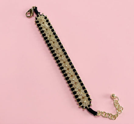 Bracciale MANTRA 4 - Macrame’ con zirconi e ottone placcato oro giallo