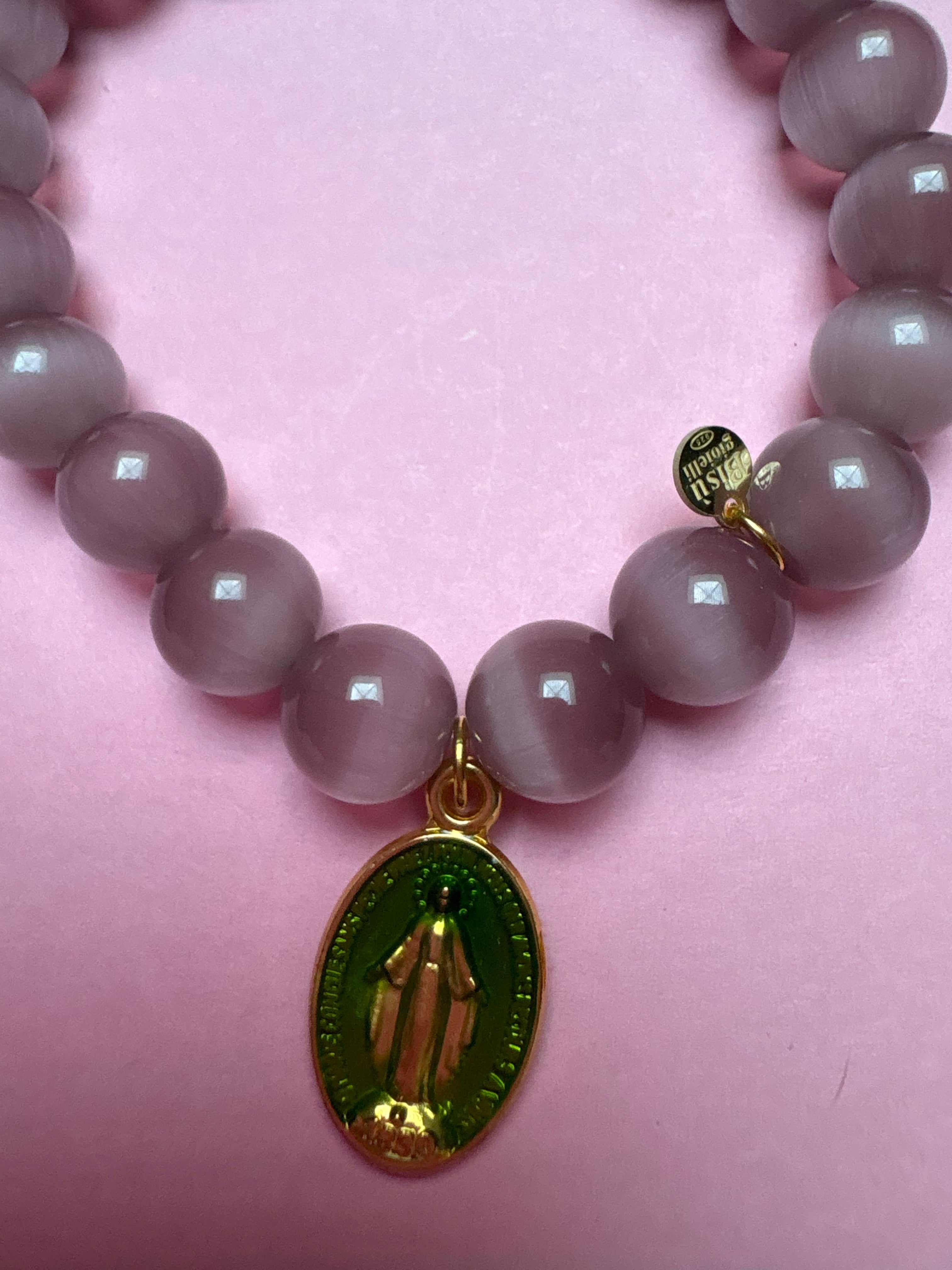 Bracciale Bisette -TALISMANI  occhi di gatto mauve  con charm Miracolosa