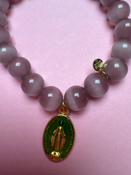Bracciale Bisette -TALISMANI  occhi di gatto mauve  con charm Miracolosa