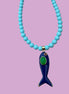 Collana POISSONS - turchese mm 6- chiusura argento 925 -  pesciolino blu smaltato