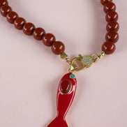 Collana MEDITERRANEA - Corallo rosso   mm 10 - chiusura gioiello argento 925 - cm 60 - pesce smalto rosso