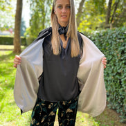 Wu Ming - Cardigan bomber in velluto ciniglia nero e raso jap greige