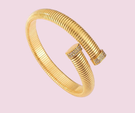 Bracciale Tubogas Flessibile Contrarié -  cm 1 acciaio con terminali in pavé di zirconi