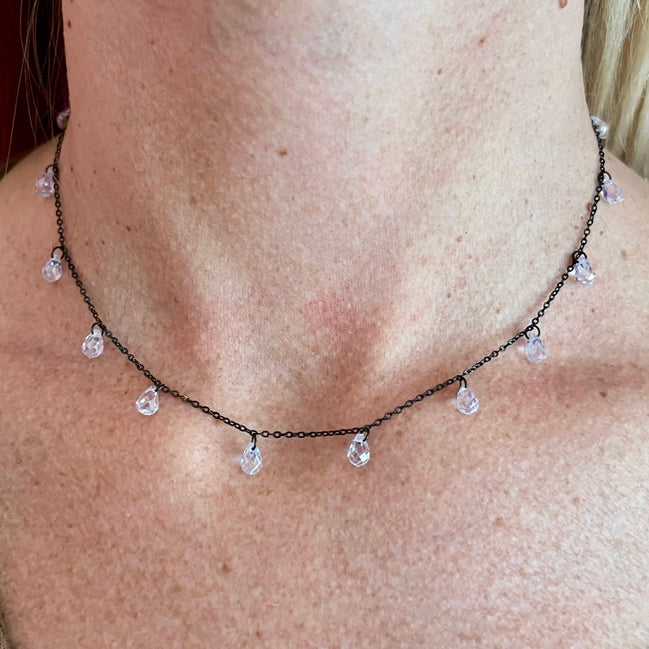 Collana  argento 925 rodio nero con gocce di zirconi