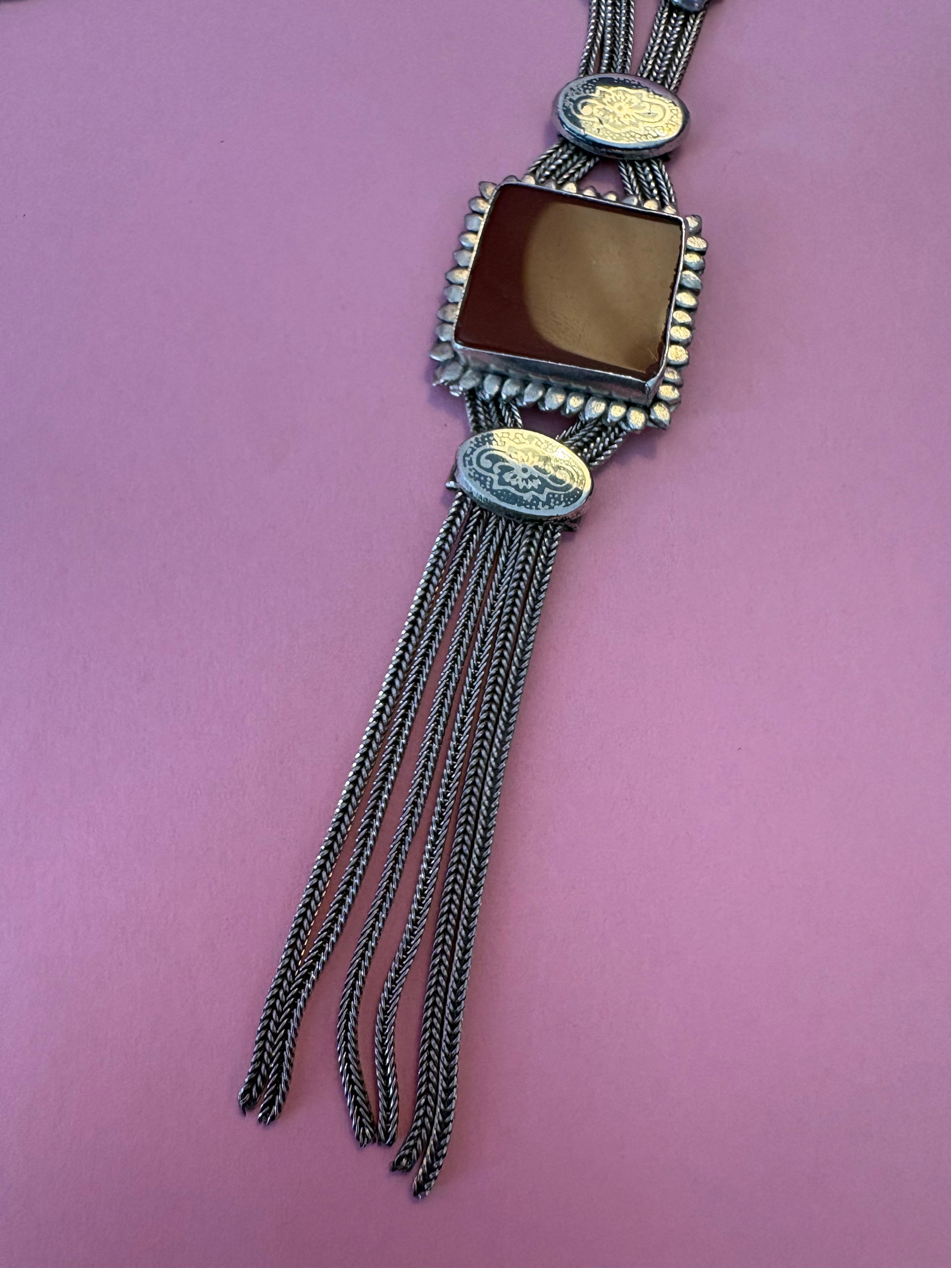 Gioiello d’Archivio Bisù — Rara Collana Sautoir Etnica in Argento 925 e Corniola Naturale
