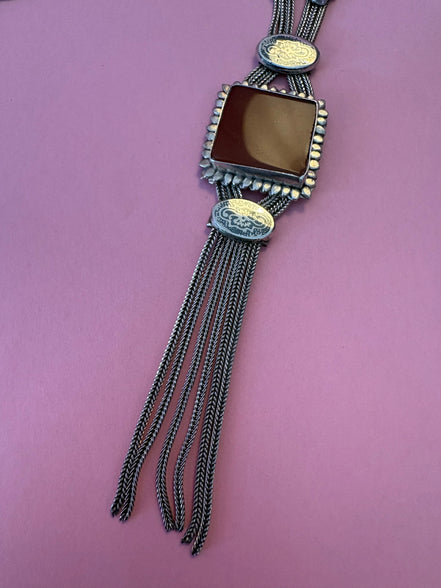 Gioiello d’Archivio Bisù — Rara Collana Sautoir Etnica in Argento 925 e Corniola Naturale