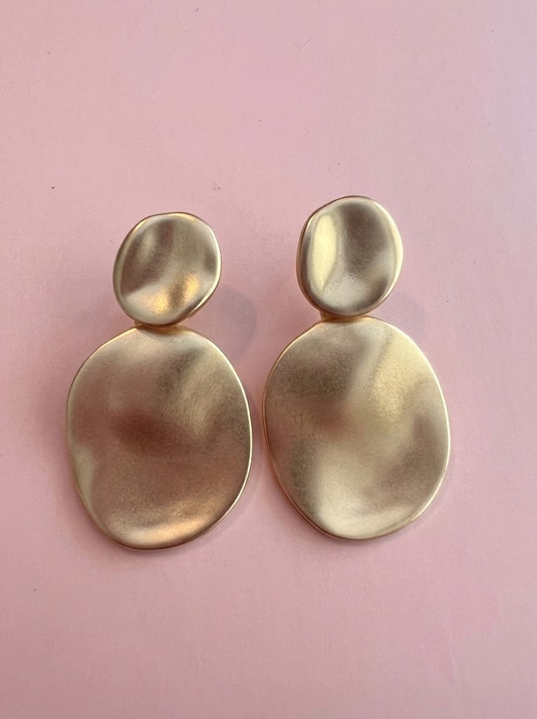 Orecchini  -DISCO con pendente  -Satinati in Acciaio Placcato Oro Giallo 18 kt