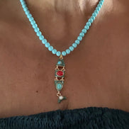Collana POISSONS - turchese mm 6- chiusura argento 925 -  pesciolino snodato smaltato