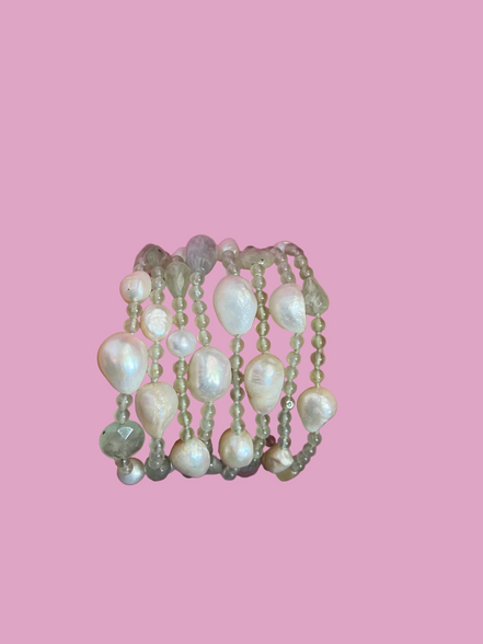 MAGNIFICO Bracciale multifili - 8 file - perle coltivate barocche e Prenite