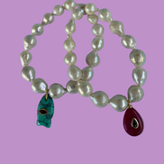 Bracciale Bisette - JAIPUR  OCEANO   Perle coltivate barocche   con charm pesciolino turchese ( con rubellite)