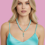 Collana OCEANO - Turchese  mm 10 - chiusura gioiello argento 925 - cm 60