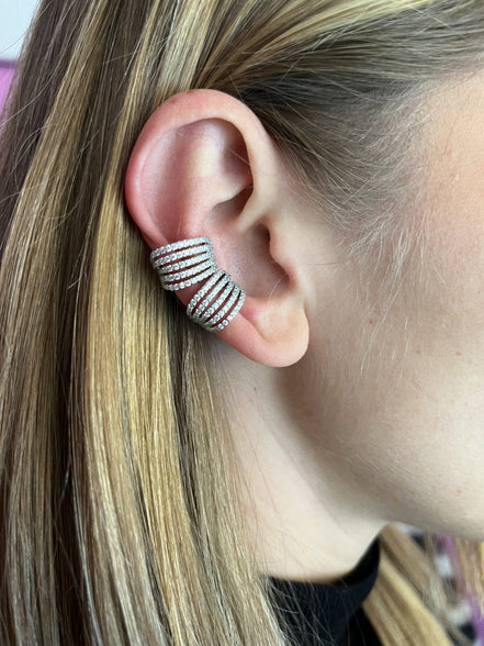Earcuff rodio con 5 file di zirconi