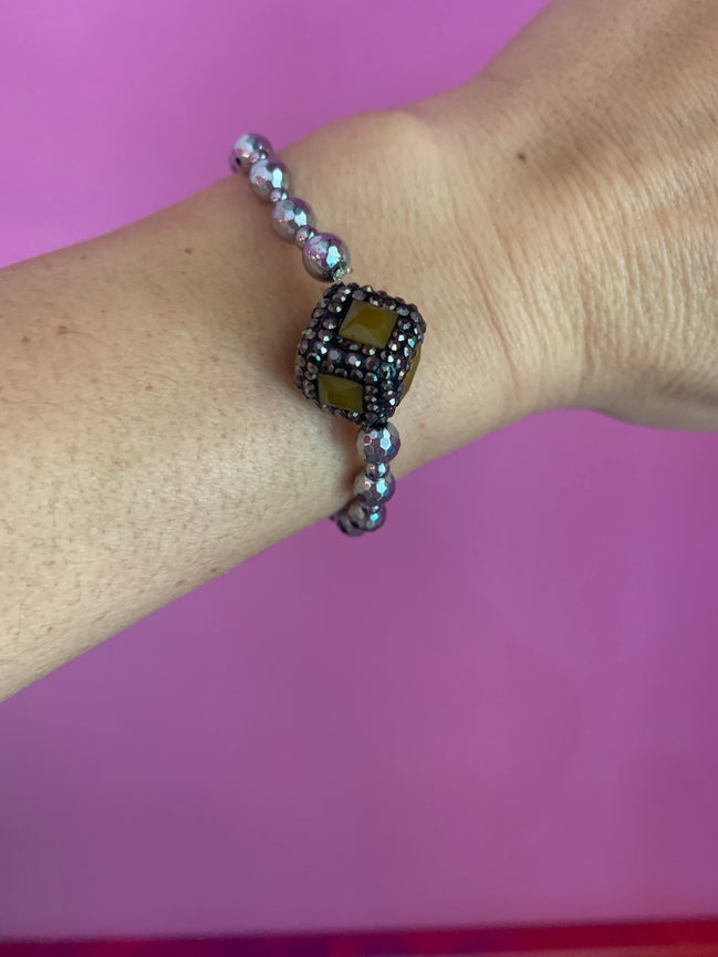 Braccialetto  Bisette ematite argento con giada e marcassite