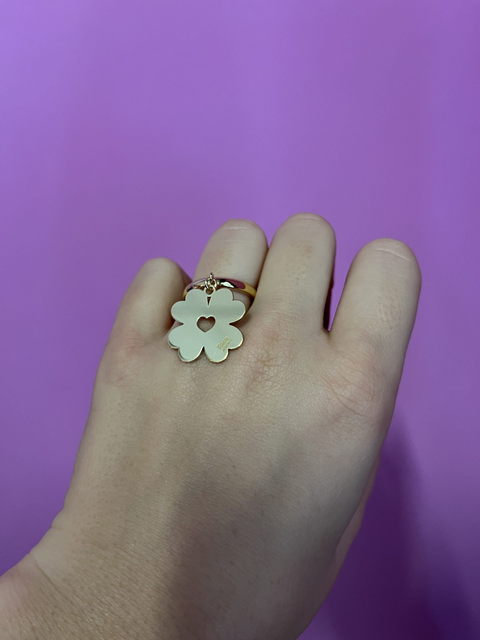 Anello CHANCE - quadrifoglio medio con cuore traforato