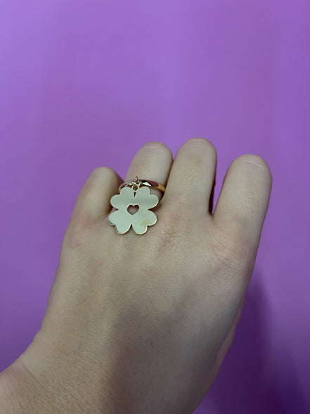 Anello CHANCE - quadrifoglio medio con cuore traforato