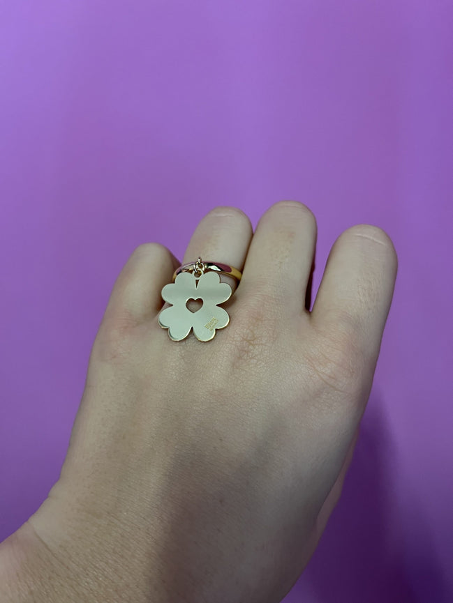 Anello CHANCE - quadrifoglio medio con cuore traforato