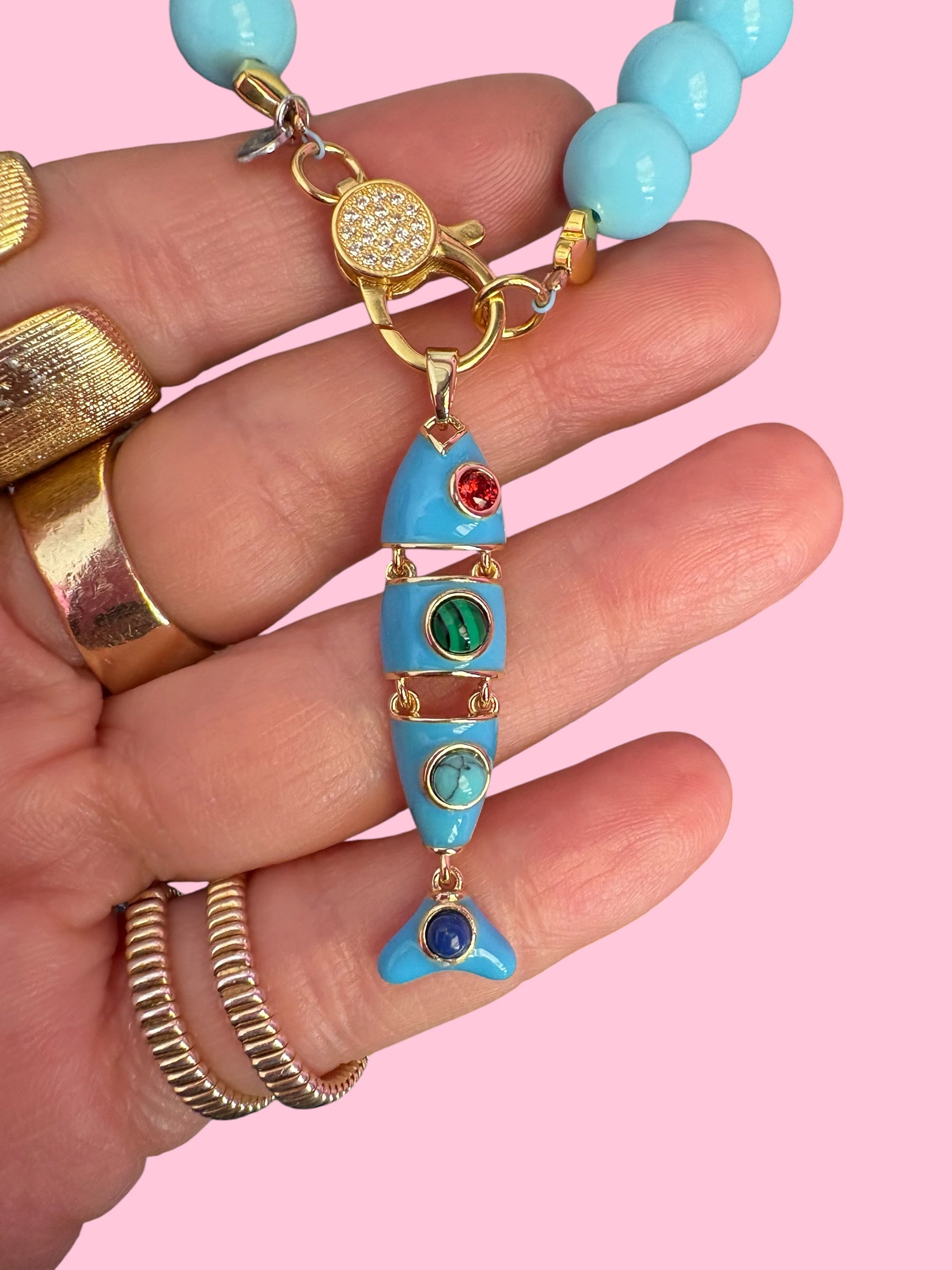 Collana OCEANO - Turchese  mm 10 - chiusura gioiello argento 925 - cm 60