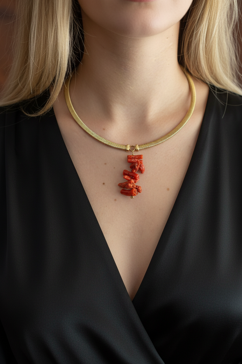 Collezione mediterranea - collana Slim Tubogas argento 925 con corallo naturale