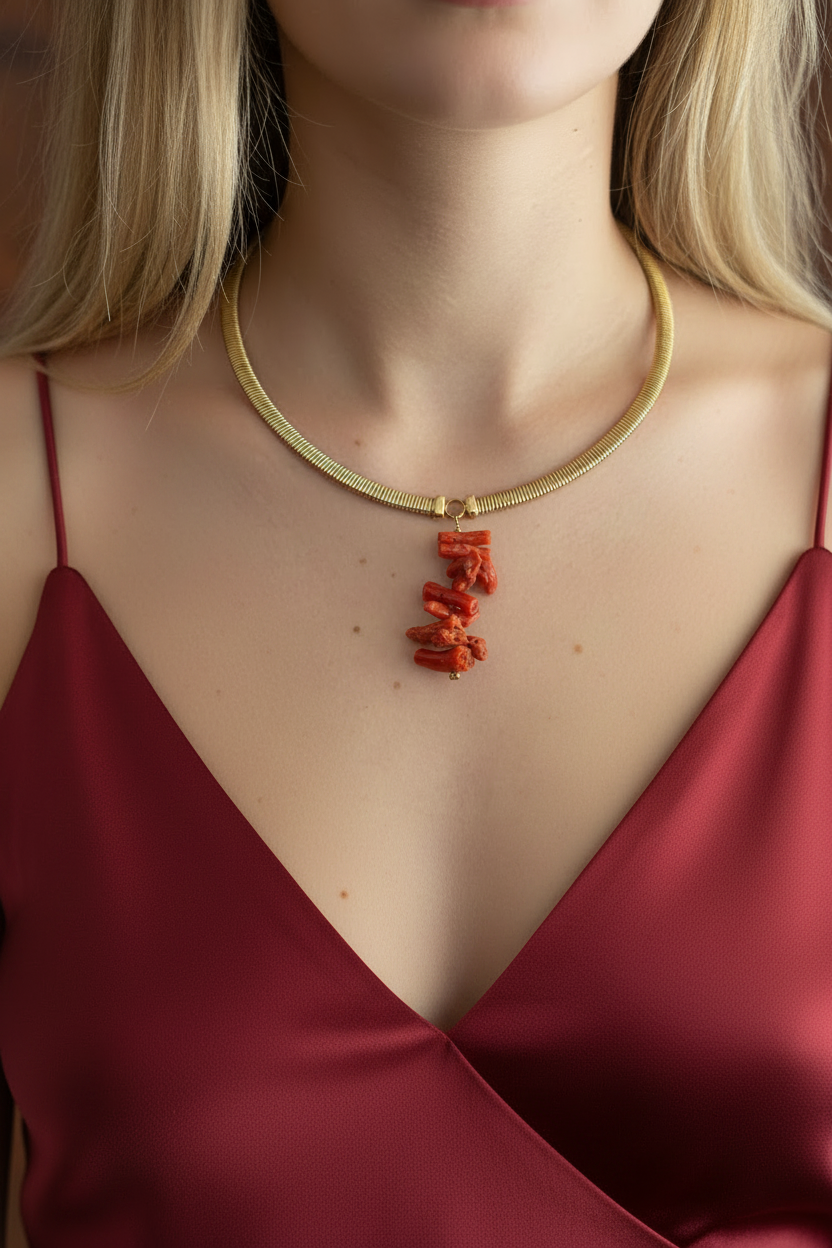 Collezione mediterranea - collana Slim Tubogas argento 925 con corallo naturale