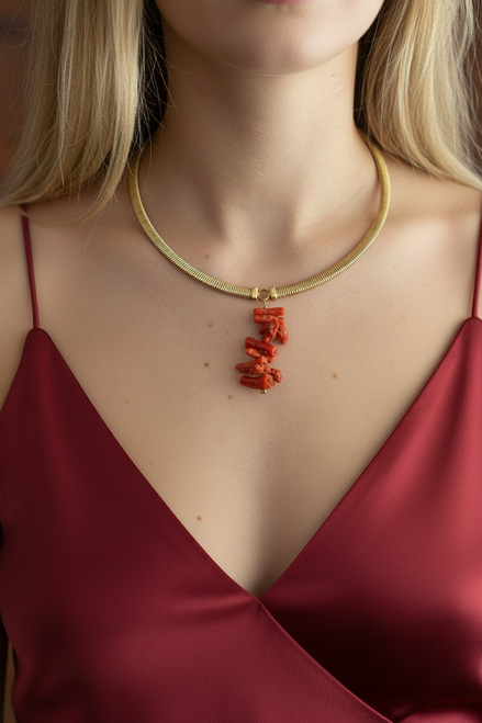 Collezione mediterranea - collana Slim Tubogas argento 925 con corallo naturale