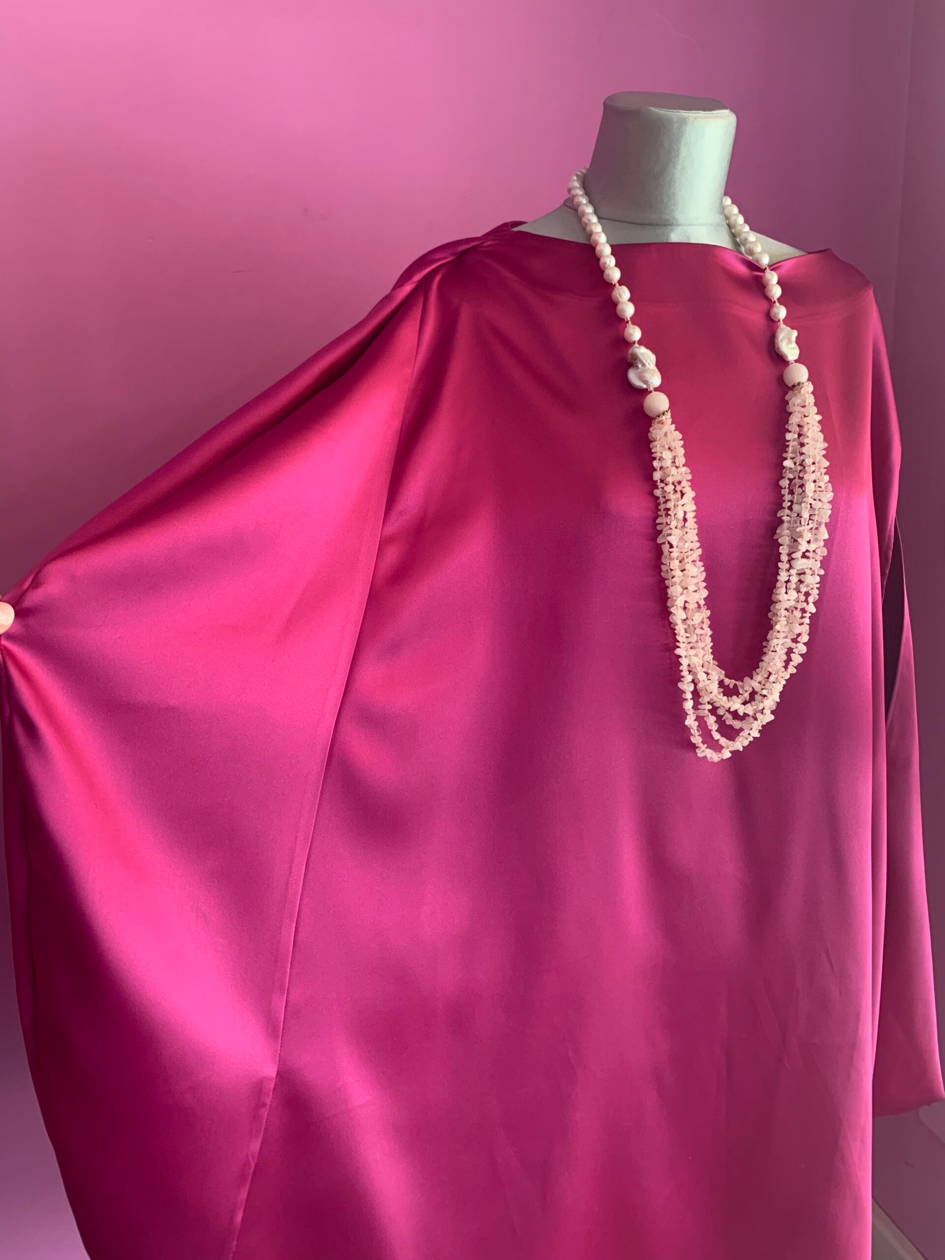 Poetica - Abito a palloncino in raso cerimonia fucsia