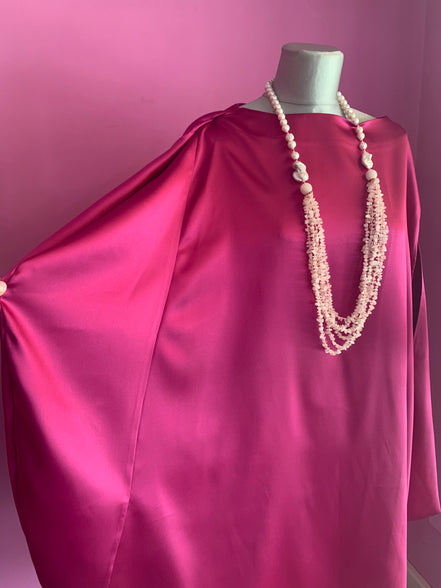 Poetica - Abito a palloncino in raso cerimonia fucsia