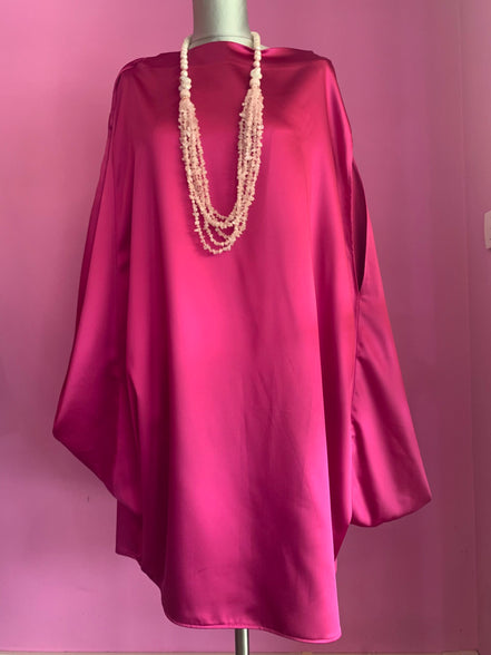 Poetica - Abito a palloncino in raso cerimonia fucsia