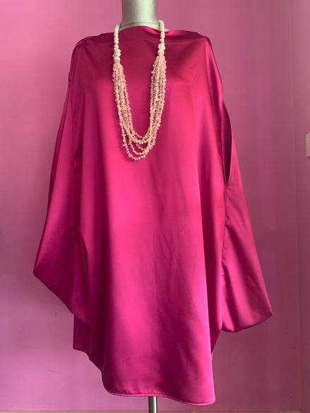 Poetica - Abito a palloncino in raso cerimonia fucsia