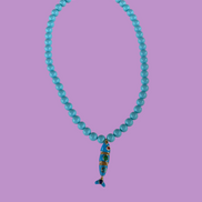 Collana OCEANO - Turchese  mm 8 - chiusura gioiello argento 925 - cm 45  pesce snodato smalto turchese