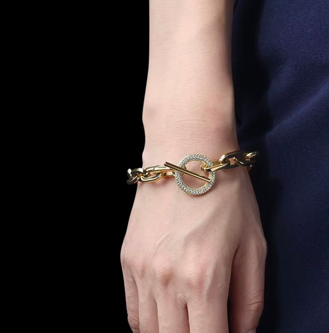 Bracciale Catena Gold con chiusura a T e zirconi - acciaio