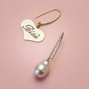 Orecchini asimmetrici  - Cuore Big Heart argento 925e perla coltivata