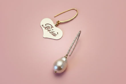 Orecchini asimmetrici  - Cuore Big Heart argento 925e perla coltivata