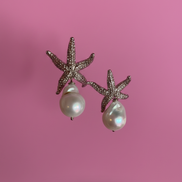 orecchini Stella Marina in argento 925 con grandi perle barocche