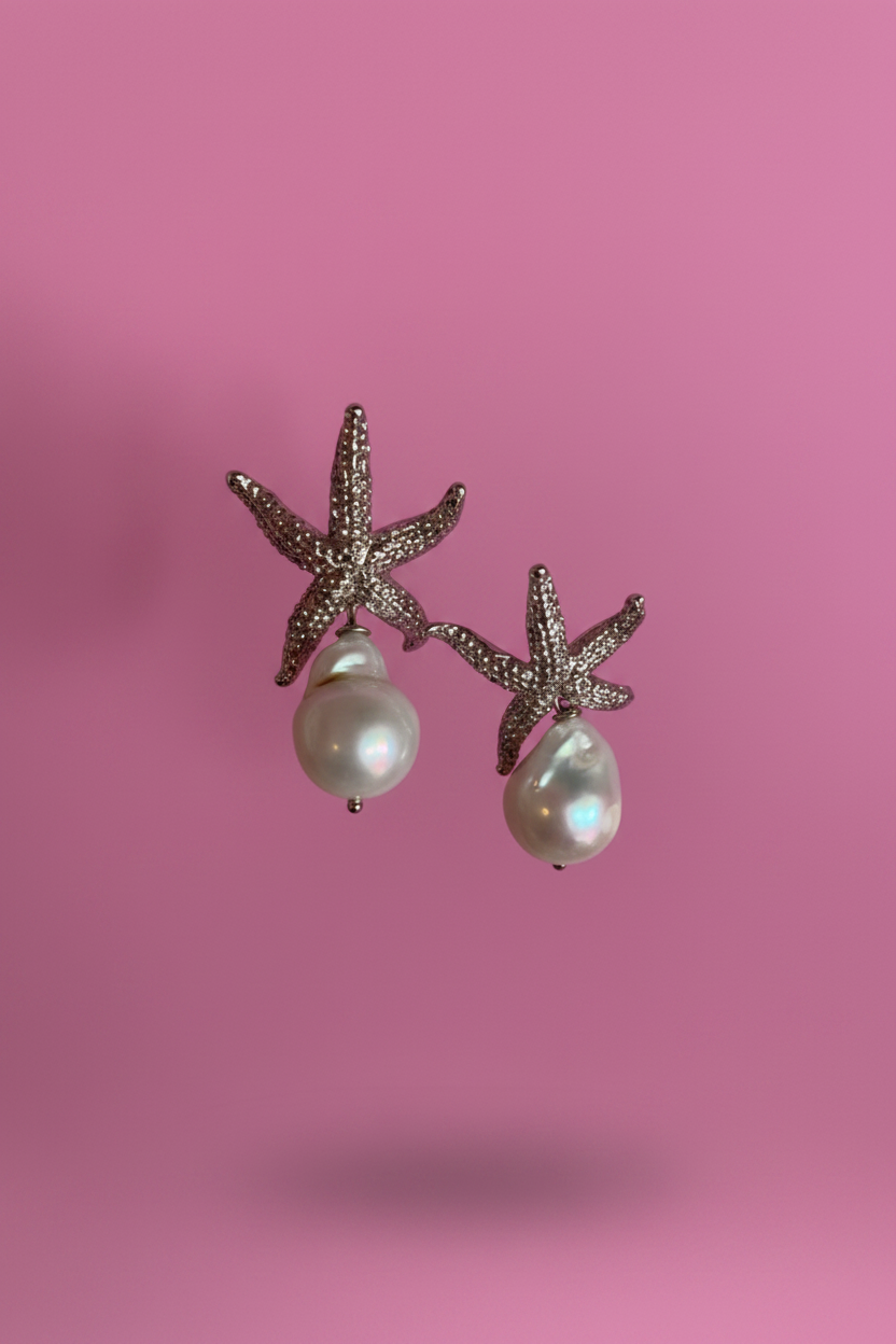 orecchini Stella Marina in argento 925 con grandi perle barocche