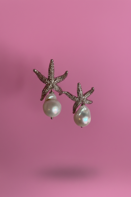 orecchini Stella Marina in argento 925 con grandi perle barocche