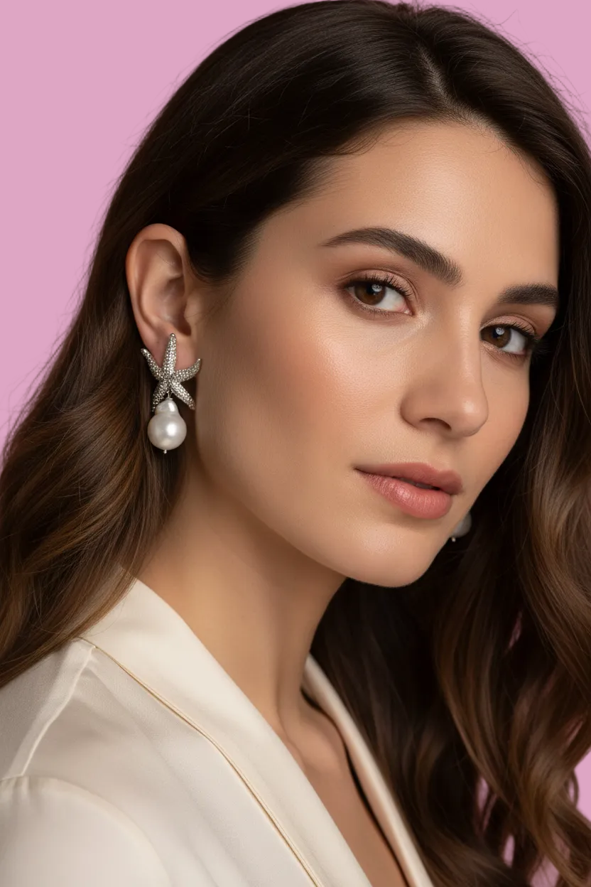 orecchini Stella Marina in argento 925 con grandi perle barocche