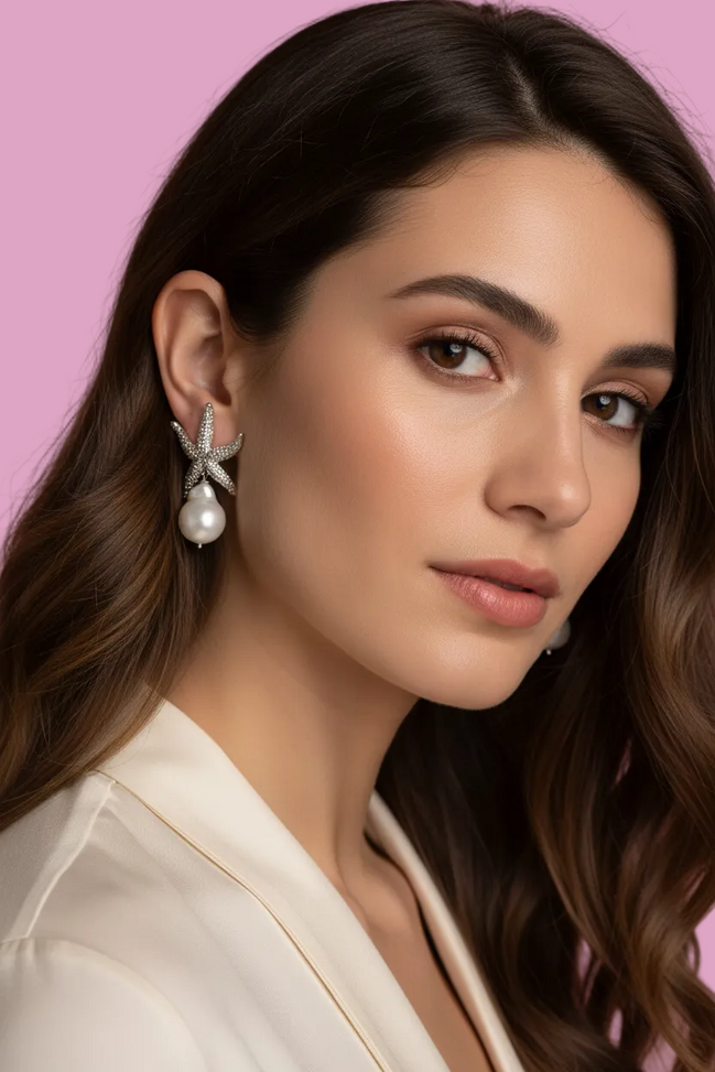 orecchini Stella Marina in argento 925 con grandi perle barocche