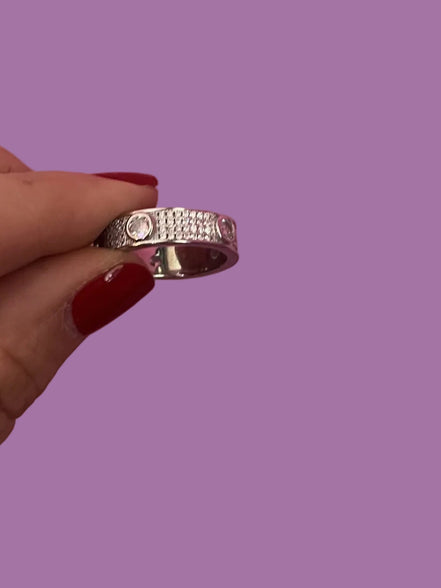 Anello Fede  con pave’ zirconi in argento925 rodio