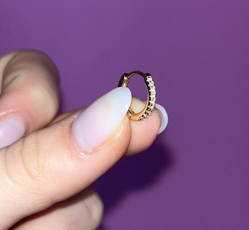 Mono orecchino - anellina argento oro giallo con zirconi
